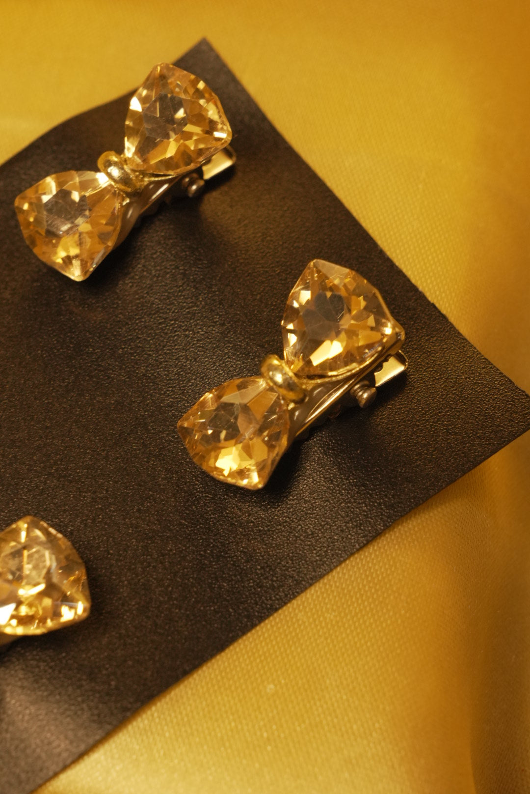 Golden Crystal Bow Clips