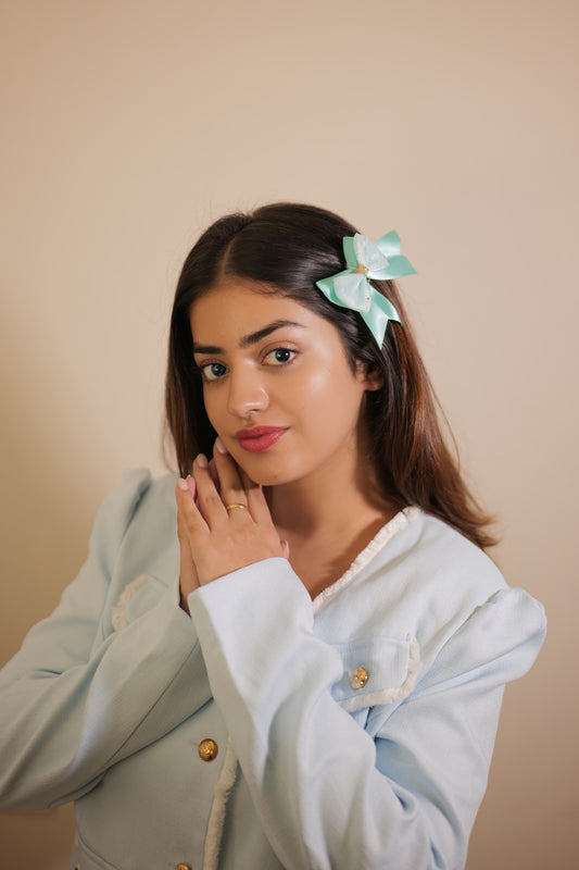 Teal Blue Ribbon & Net Bow ( Set of 1 Bow )