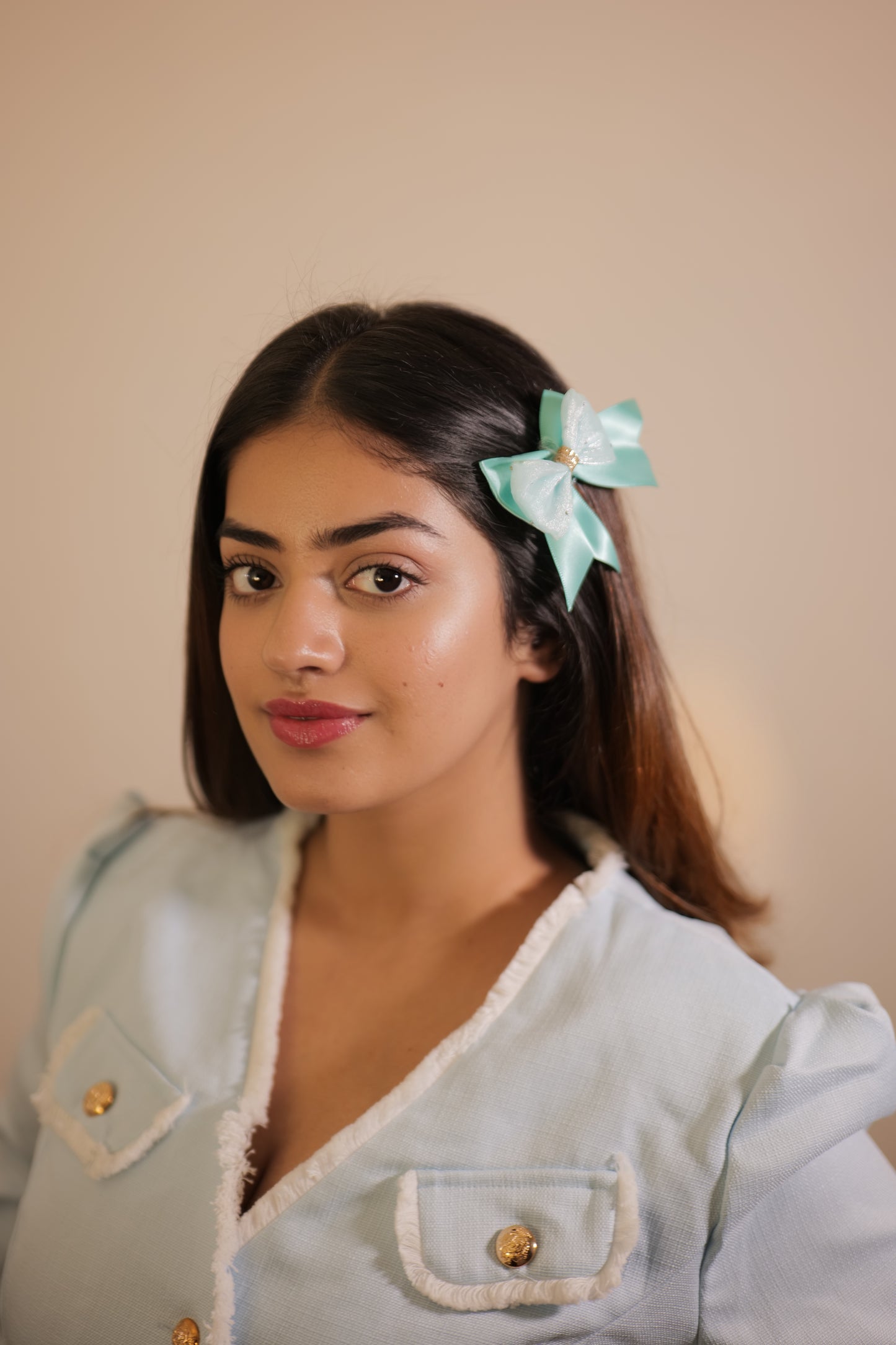 Teal Blue Ribbon & Net Bow ( Set of 1 Bow )
