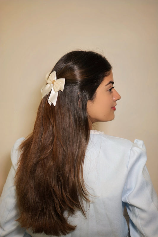 Cream Ribbon & Net Bow ( Set of 1 Bow )