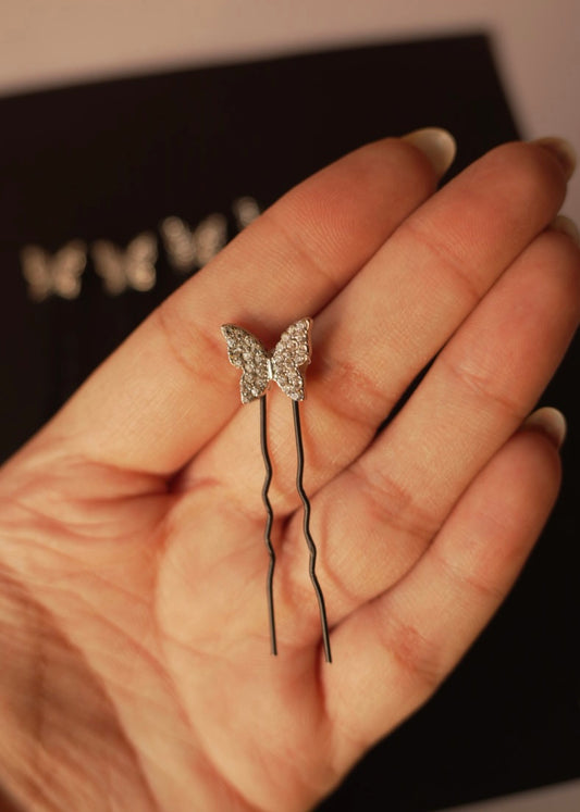 Stoned Silver Base Butterfly Pins