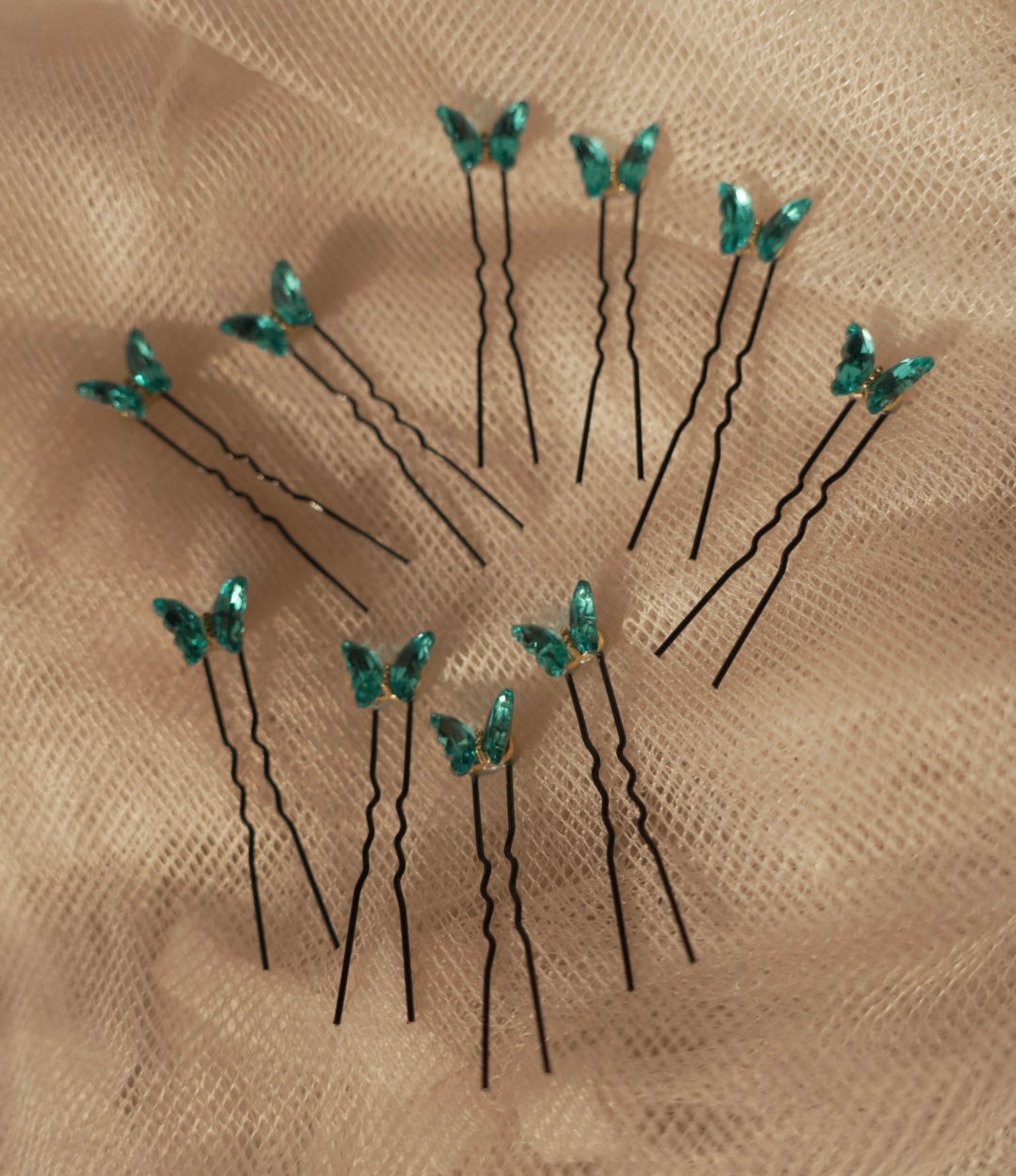 Peacock Green Crystal Butterfly Pins