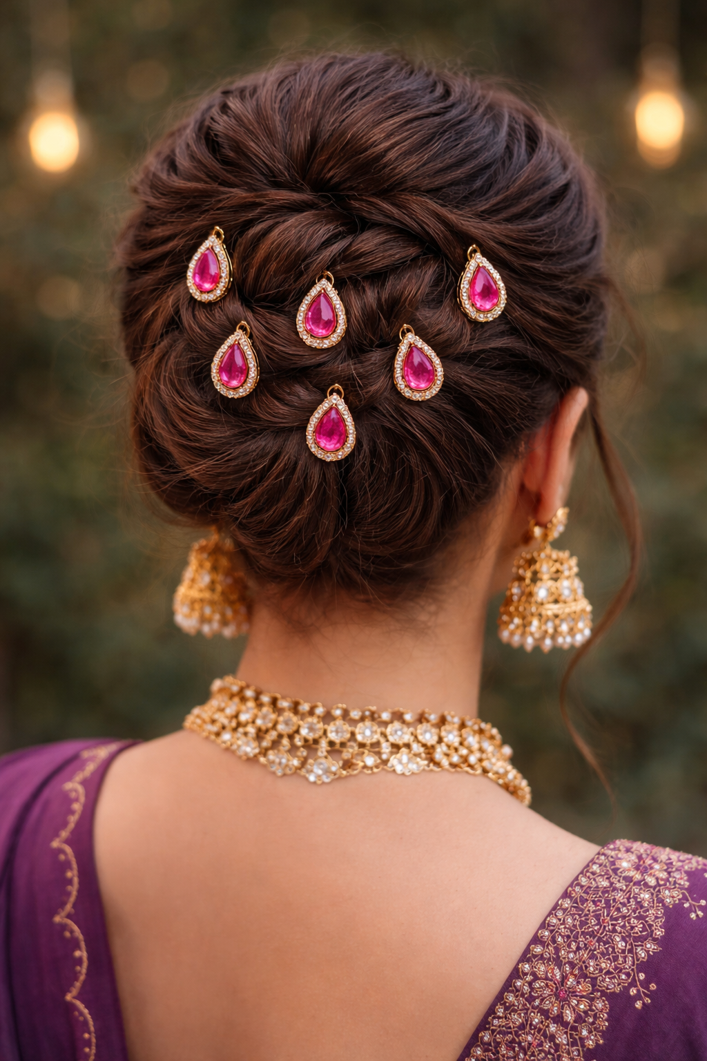 Mumtaz ~ Ruby Pink Drops Hair Pins ( Pack of 6 )