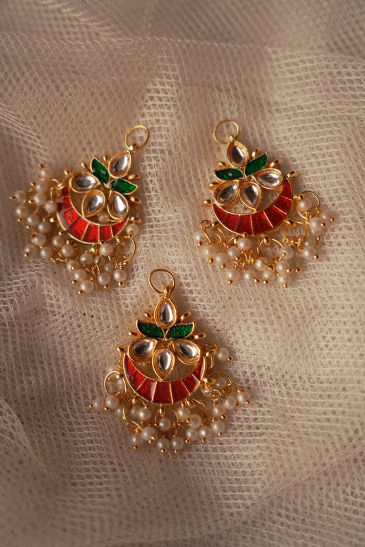 Kundan Multi-Styler DiyaBali ~ Green and Red Fusion ( Small ) ( One )