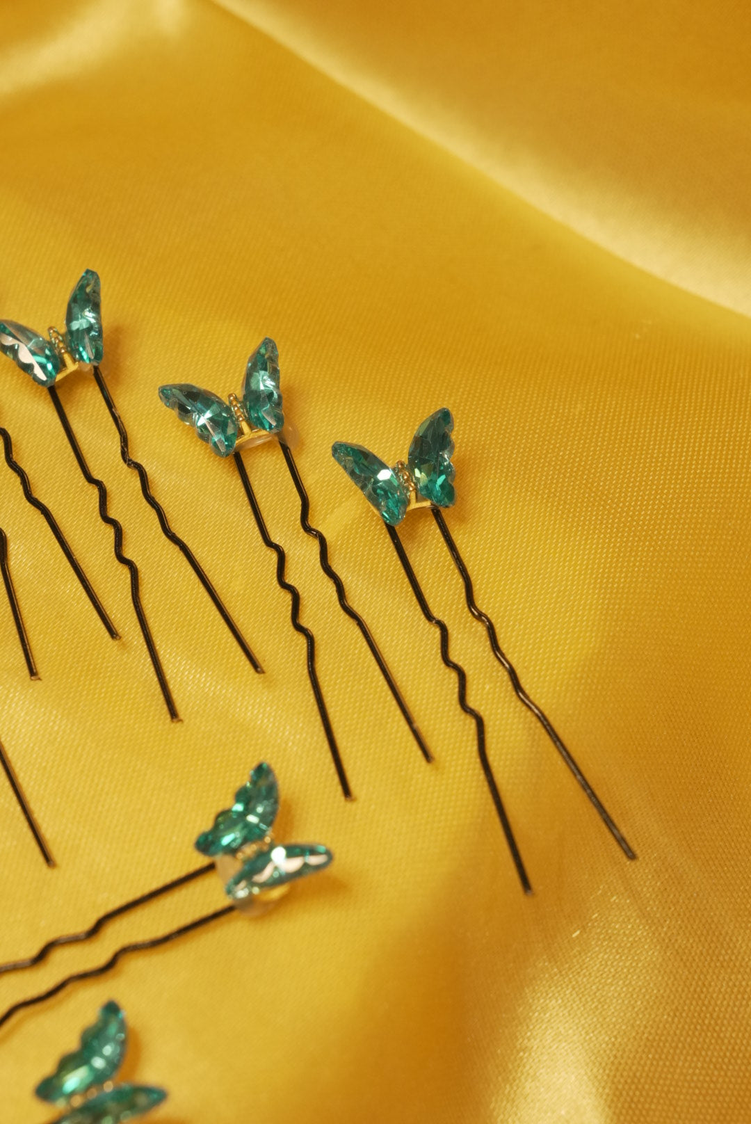 Peacock Green Crystal Butterfly Pins