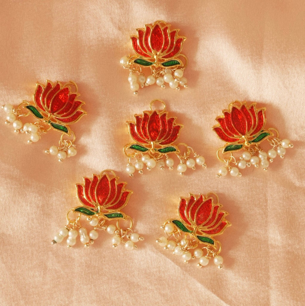 Red Lotus Hair Pins ( Set of 6 ) 🪷