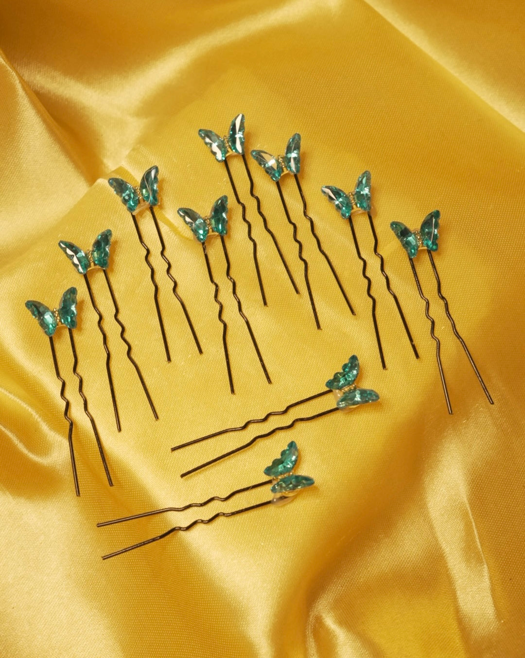 Peacock Green Crystal Butterfly Pins