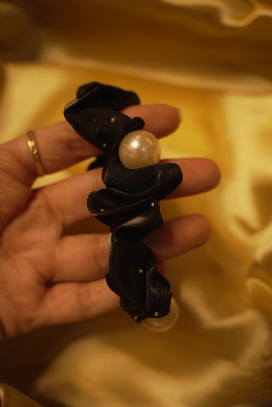 Black Pearly Classy Scrunchy