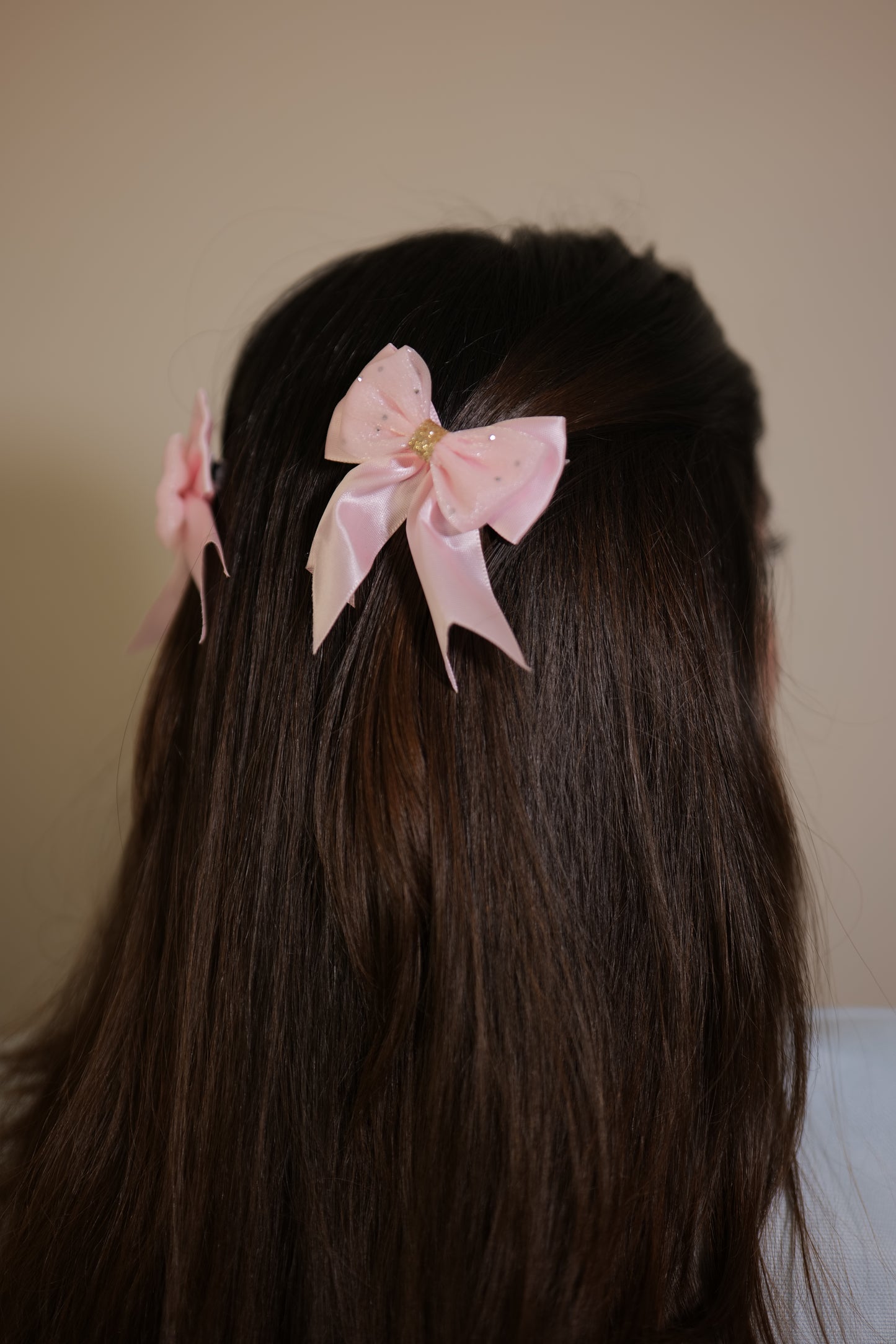 Baby Pink Ribbon & Net Bow ( Set of 1 Bow )