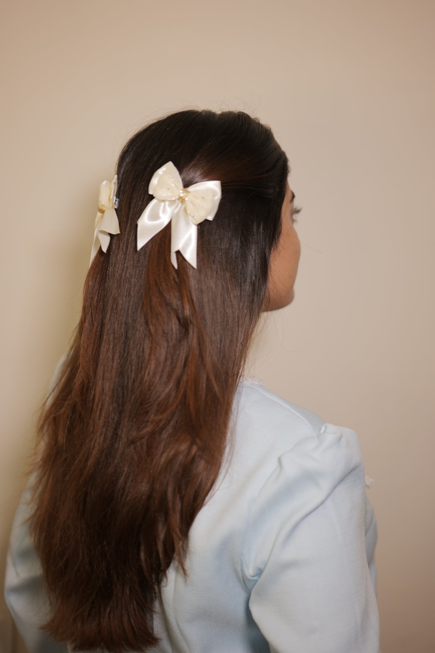 White Ribbon & Net Bow ( Set of 1 Bow )