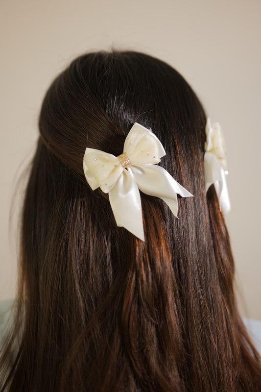 White Ribbon & Net Bow ( Set of 1 Bow )