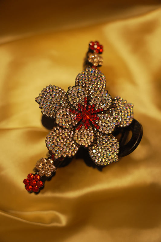 Red Floral Claw Clip