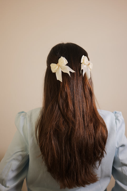 Cream Ribbon & Net Bow ( Set of 1 Bow )