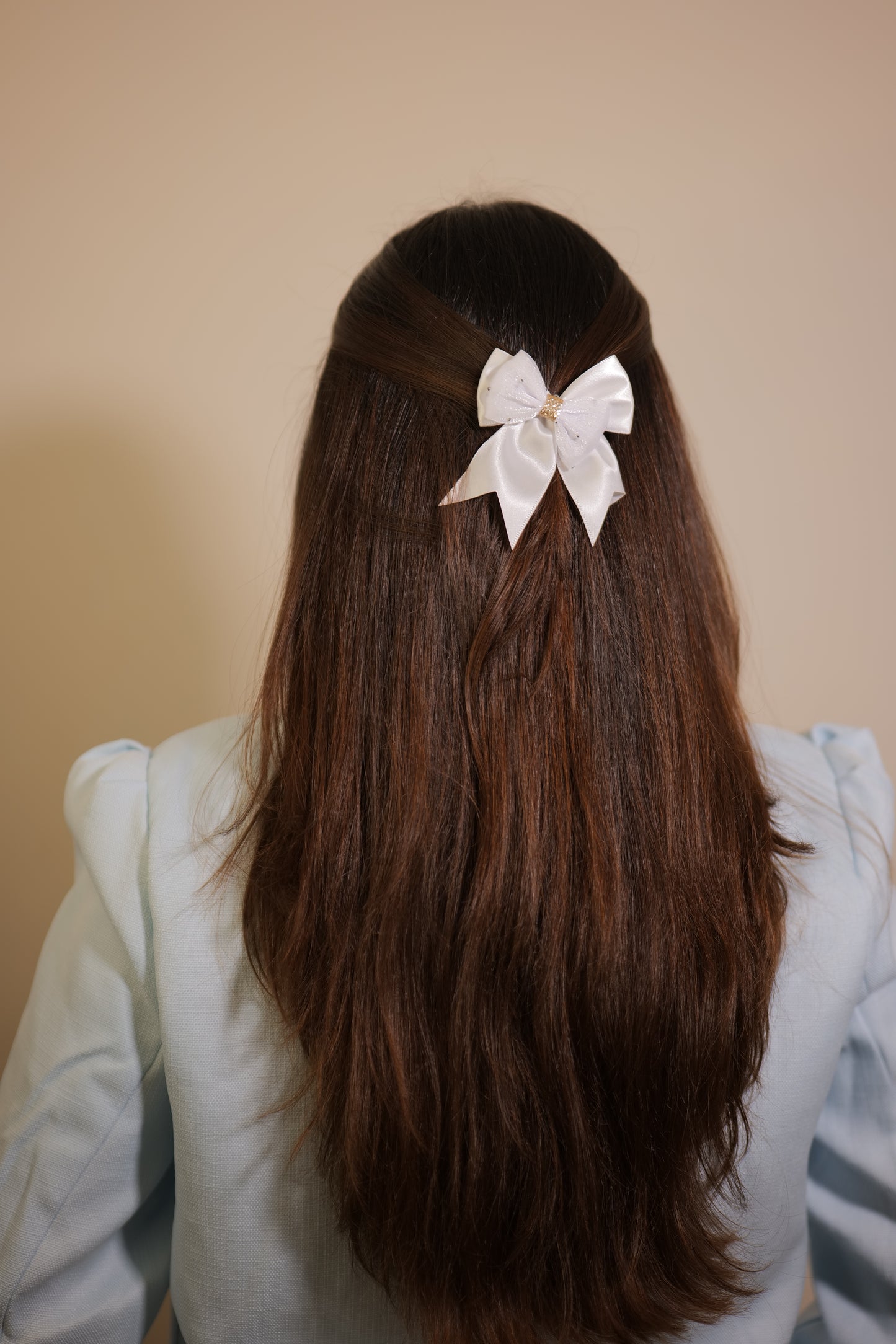 Cream Ribbon & Net Bow ( Set of 1 Bow )