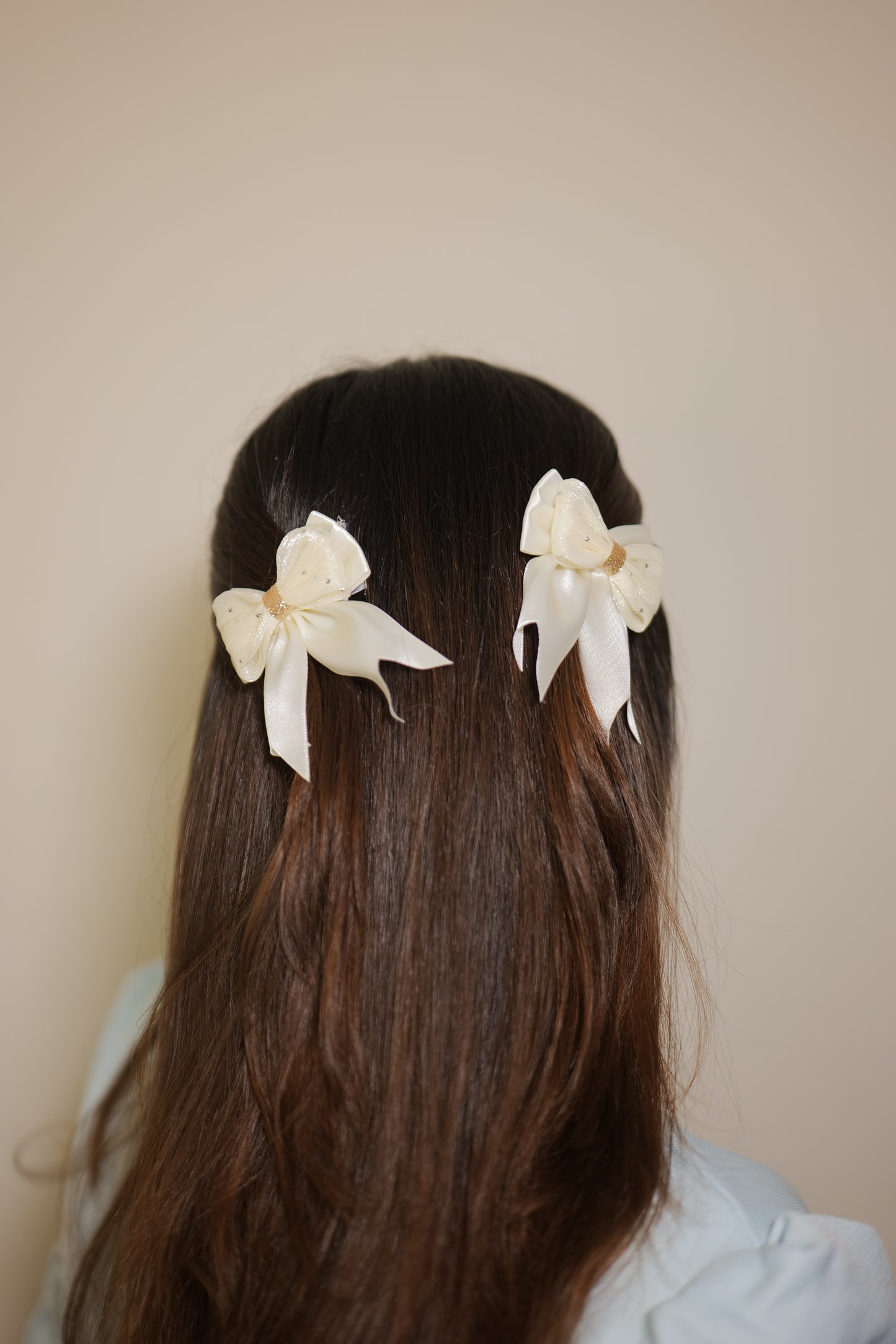Cream Ribbon & Net Bow ( Set of 1 Bow )