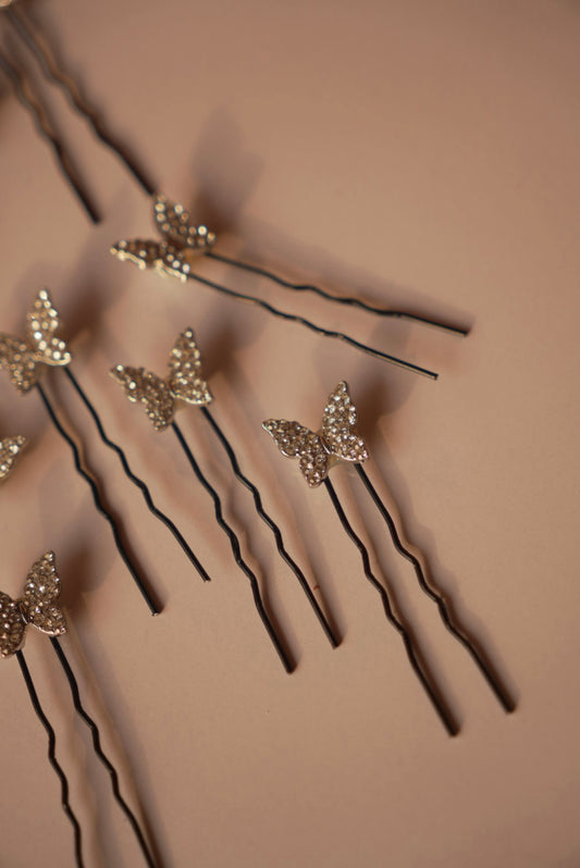 Stoned Silver Base Butterfly Pins