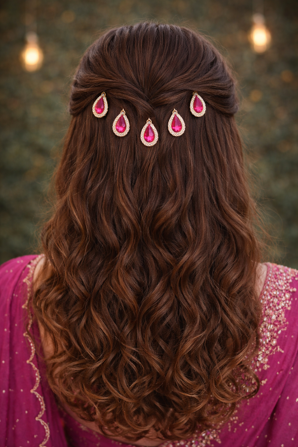 Mumtaz ~ Ruby Pink Drops Hair Pins ( Pack of 6 )