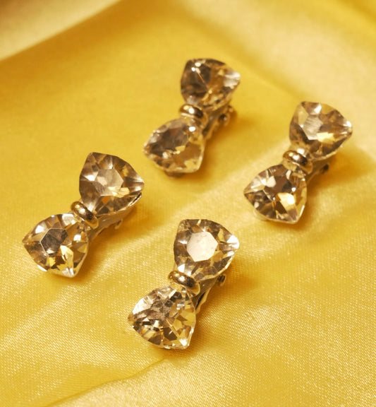 Silver Crystal Bow Clips