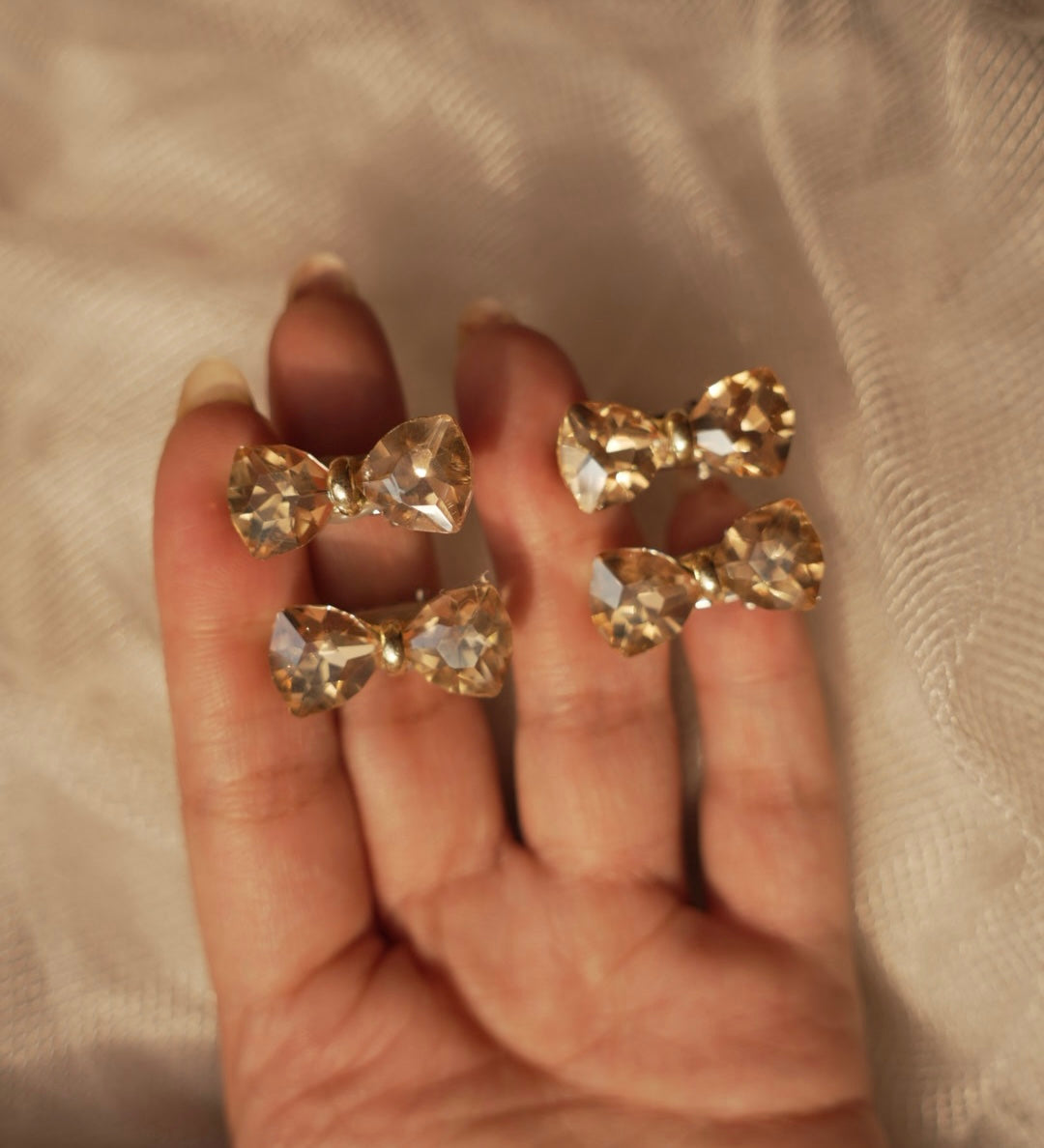 Golden Crystal Bow Clips