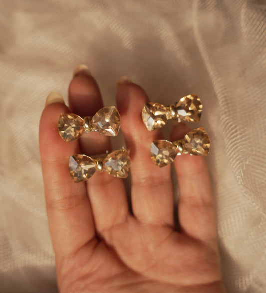 Golden Crystal Bow Clips