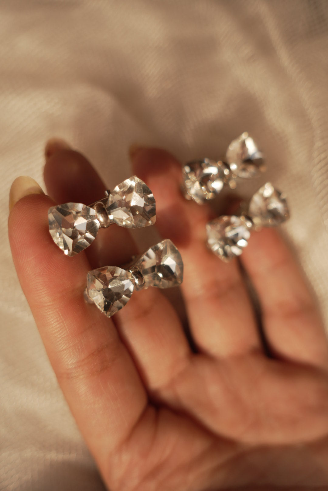 Silver Crystal Bow Clips