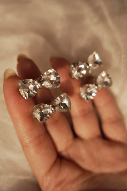 Silver Crystal Bow Clips