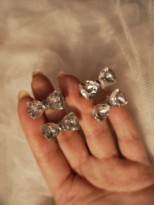 Silver Crystal Bow Clips