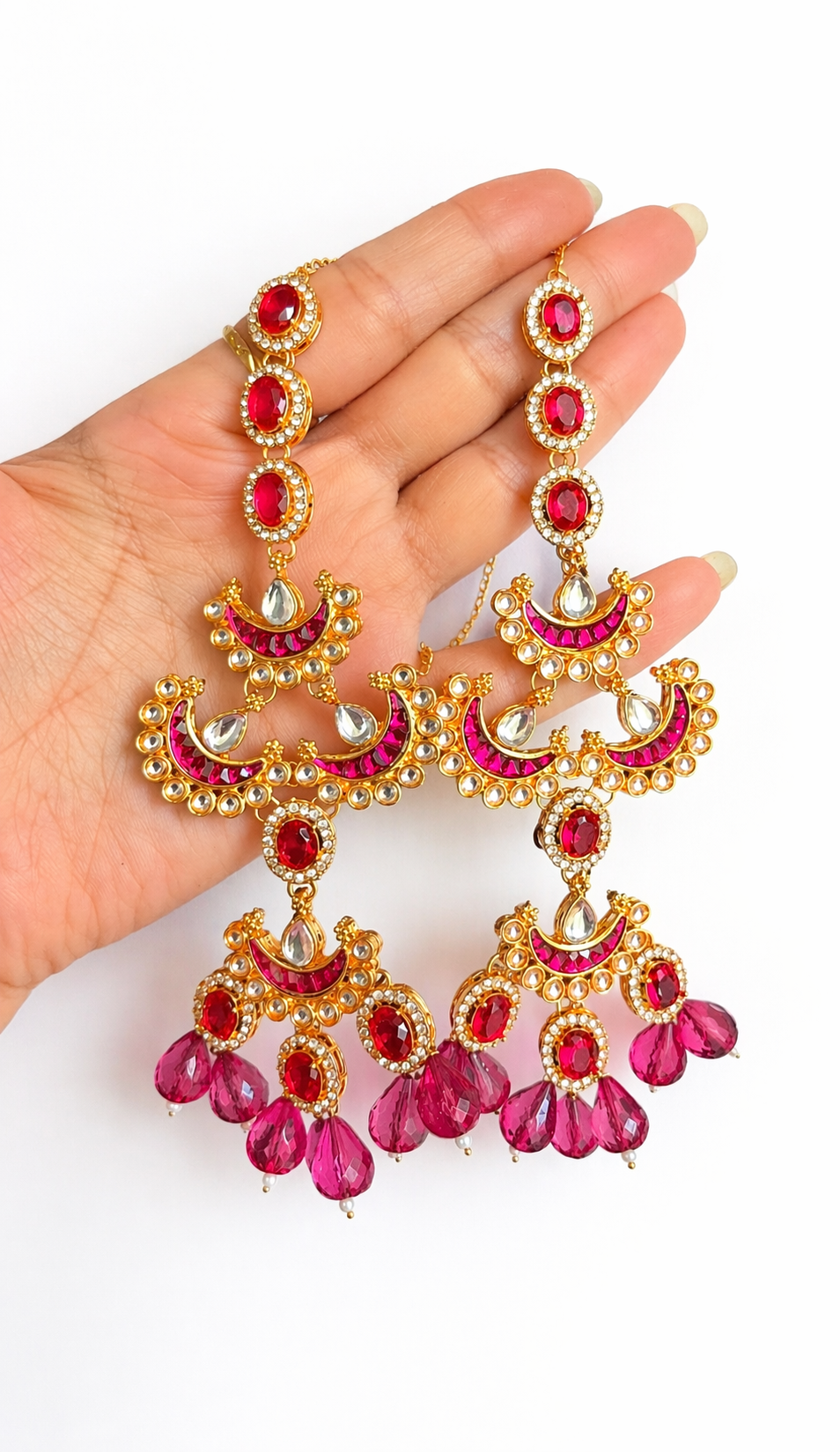 Mumtaz ~ Ruby Pink Earrings and Maang Tikka Set