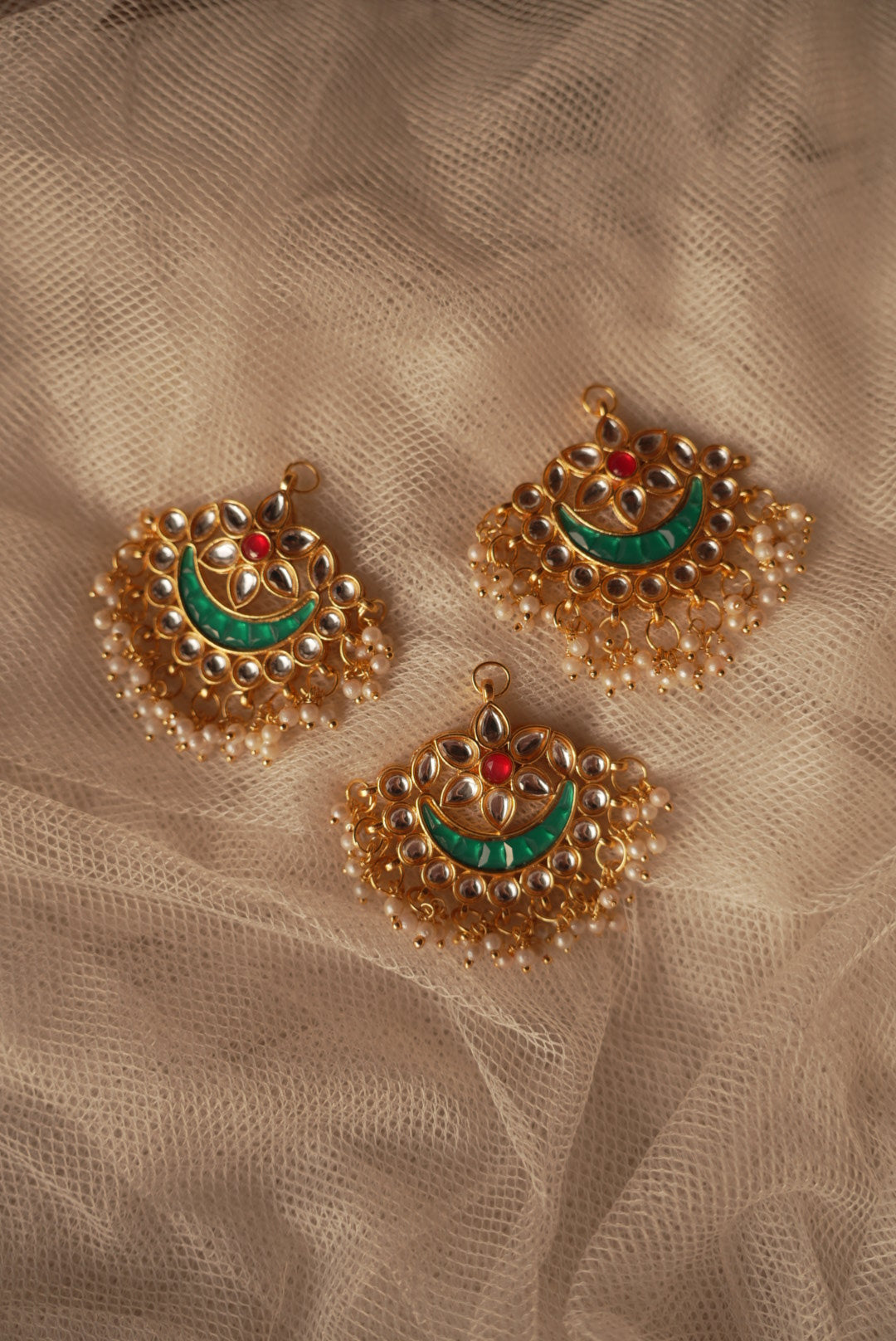 Kundan Multi-Styler Chandbali ~ Green and Red Fusion