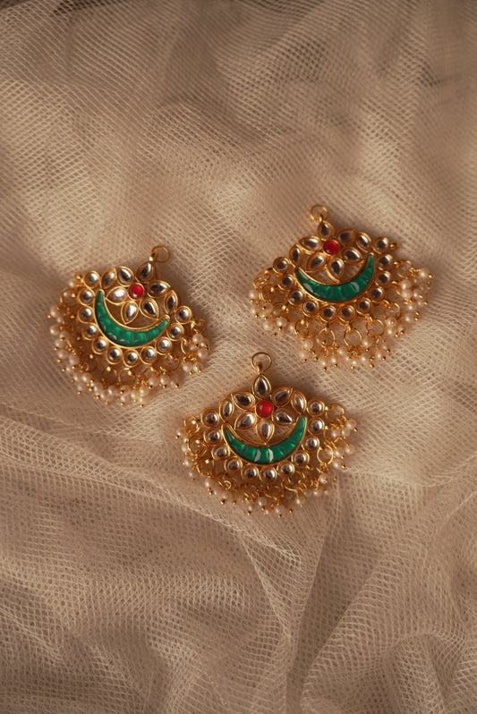 Kundan Multi-Styler Chandbali ~ Green and Red Fusion