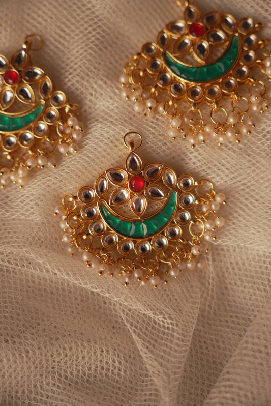 Kundan Multi-Styler Chandbali ~ Green and Red Fusion