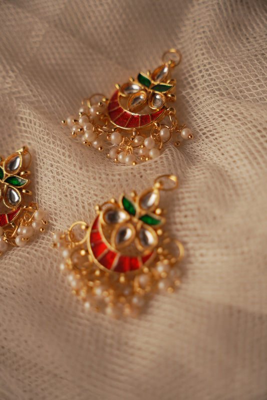 Kundan Multi-Styler DiyaBali  ~ Green and Red Fusion ( Small )