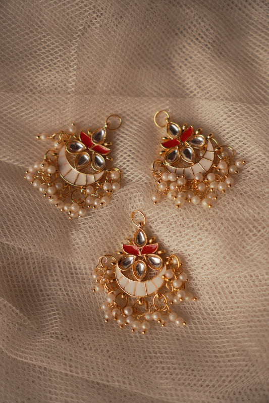 Kundan Multi-Styler DiyaBali ~ White and Red Fusion ( Small )