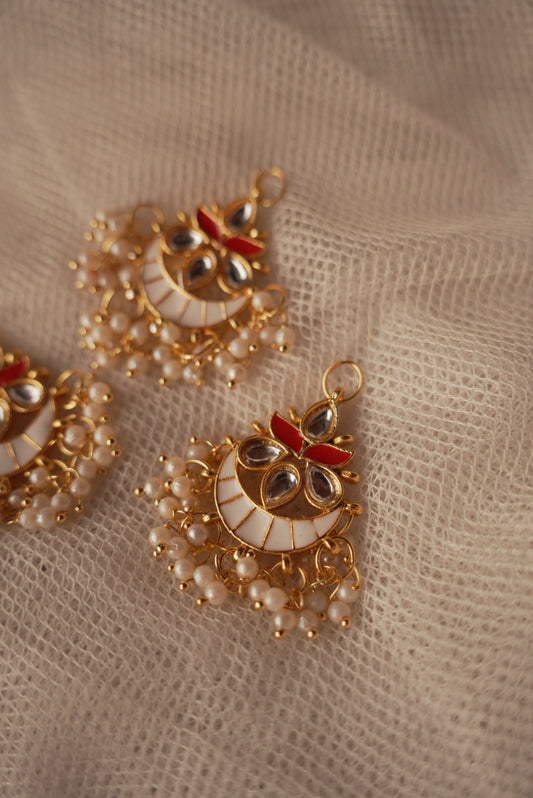 Kundan Multi-Styler DiyaBali ~ White and Red Fusion ( Small )
