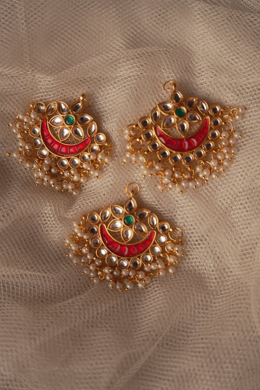 Kundan Multi-Styler Chandbali ~ Red and Green Fusion