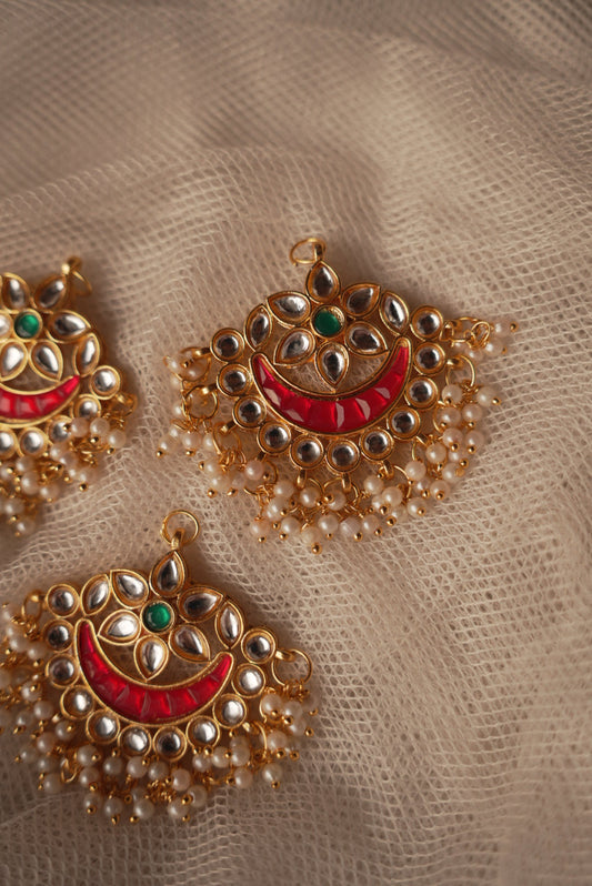 Kundan Multi-Styler Chandbali ~ Red and Green Fusion