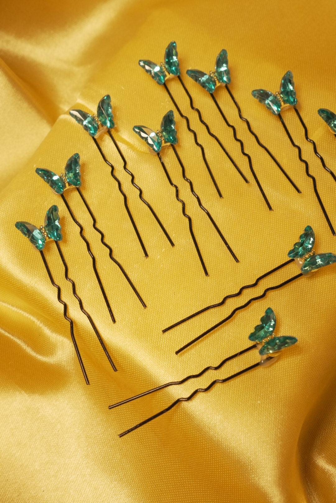 Peacock Green Crystal Butterfly Pins