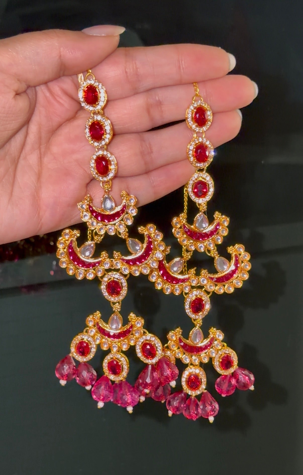 Mumtaz ~ Ruby Pink Earrings and Maang Tikka Set