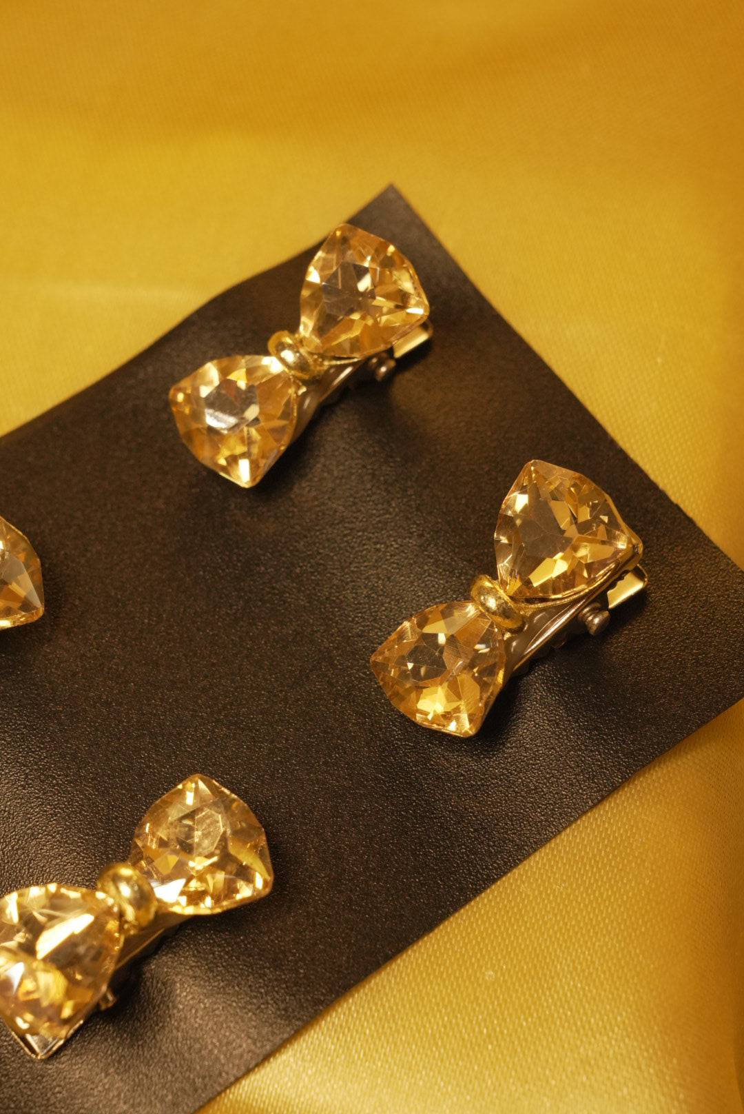 Golden Crystal Bow Clips