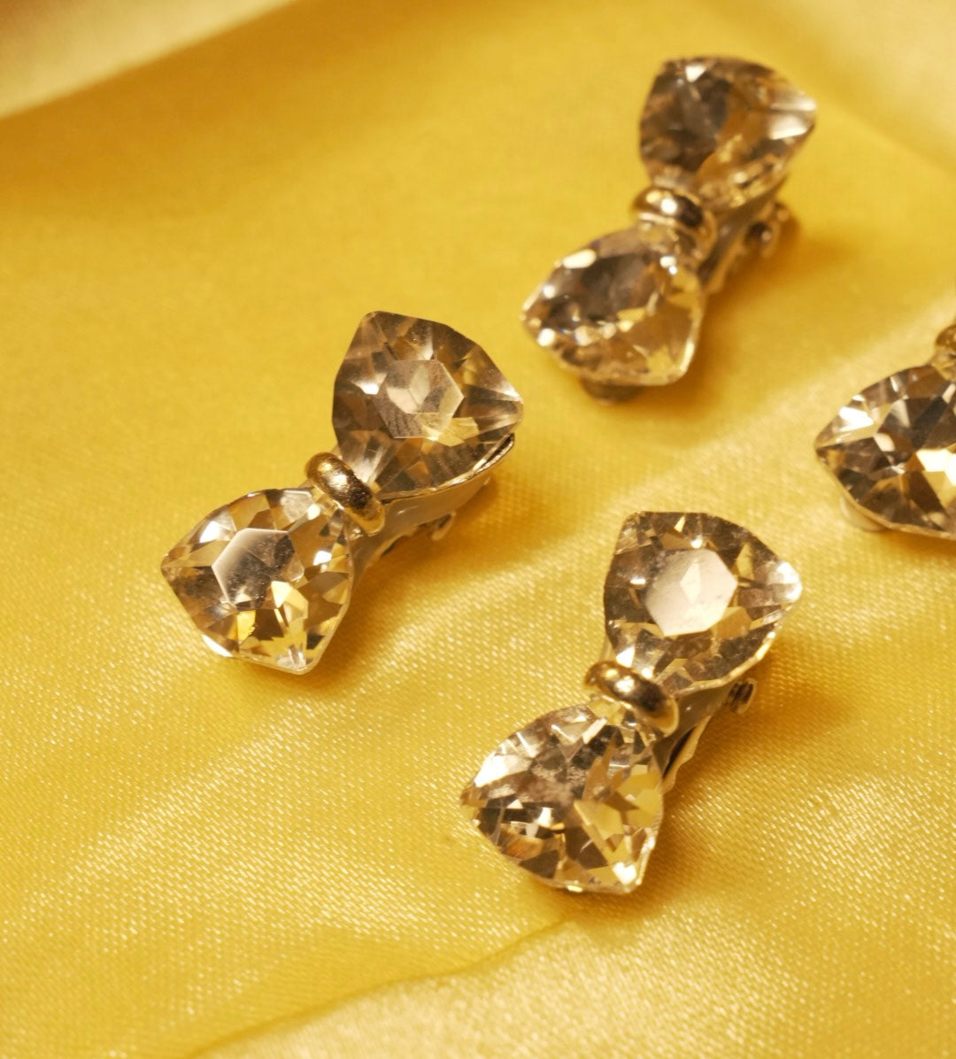 Silver Crystal Bow Clips