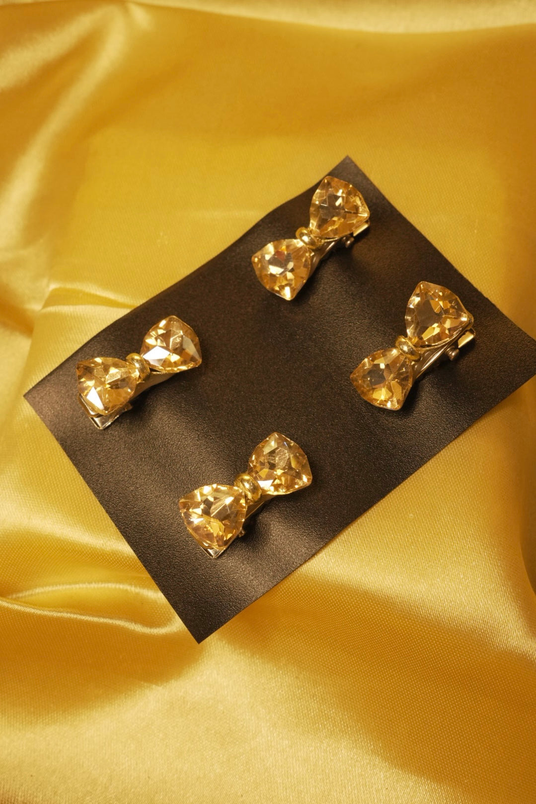 Golden Crystal Bow Clips