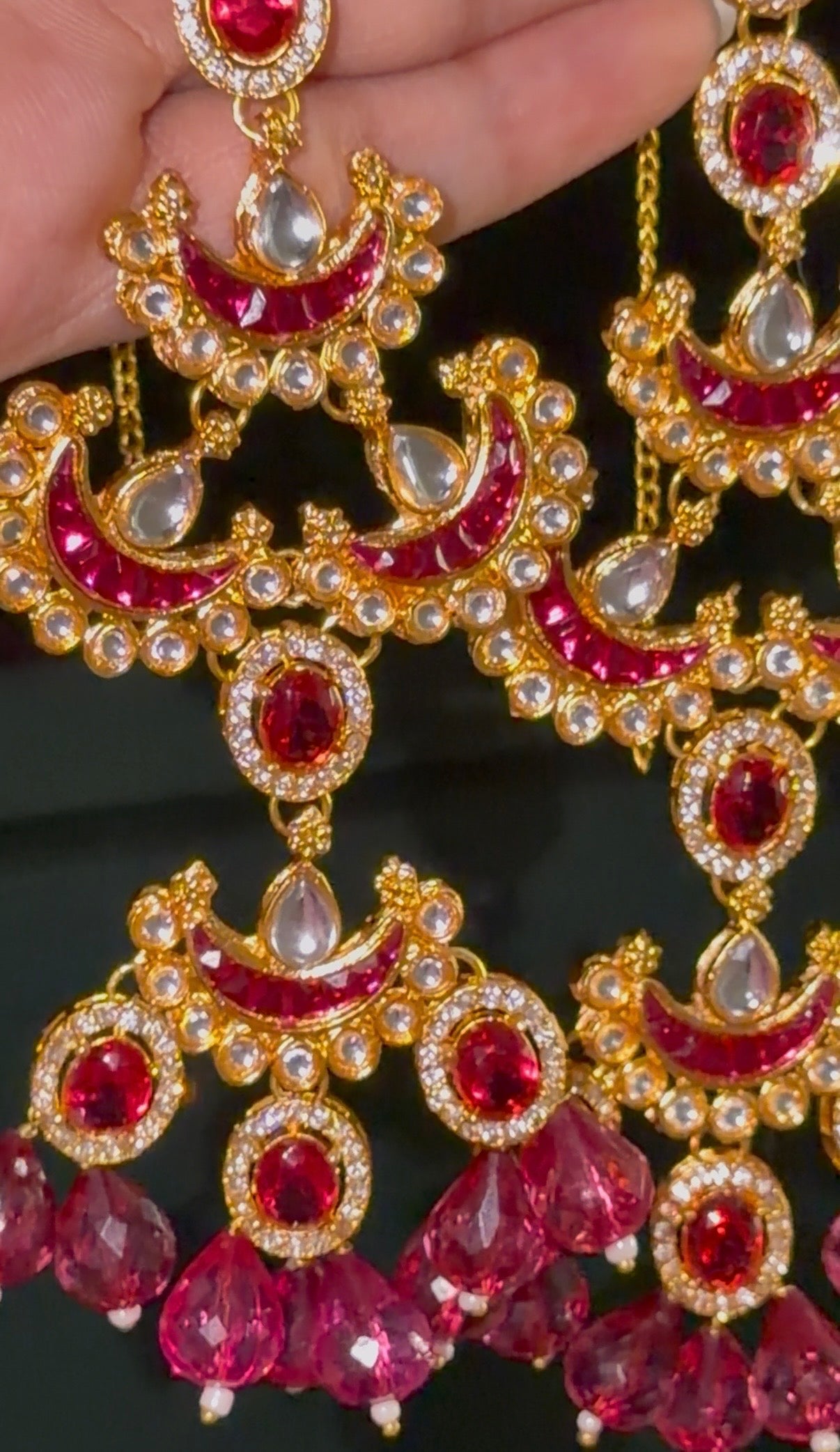 Mumtaz ~ Ruby Pink Earrings and Maang Tikka Set