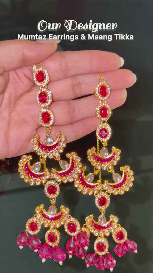 Mumtaz ~ Ruby Pink Earrings and Maang Tikka Set