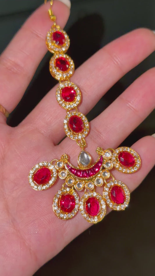 Mumtaz ~ Ruby Pink Maang Tikka